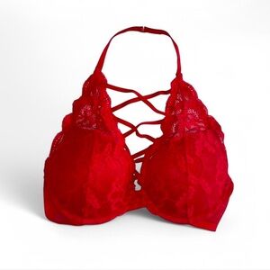 Lace Halter Bralette - Red